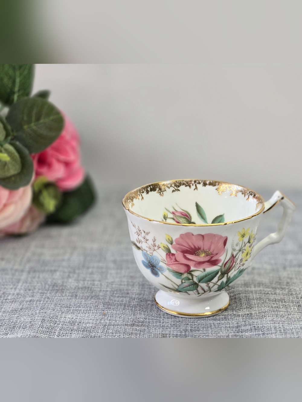 Vintage Aynsley Crocus Tea Cup Orphaned With Pink Wild Rose Design England